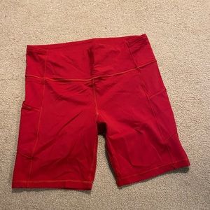 Red Lululemon Bike Shorts 6” Seam